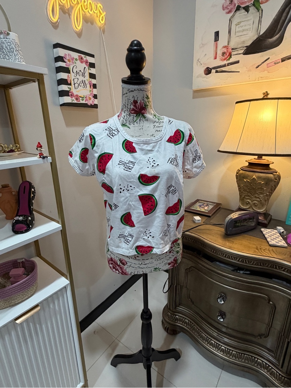 Messy Bun Just Chillin' Watermelon Crop Tee